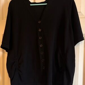 Black V-Neck Knit Button-Up Women's Top